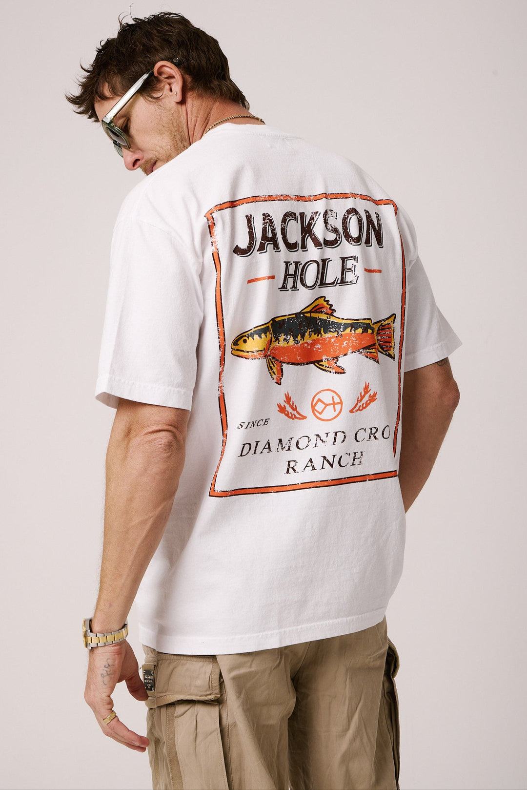 Diamond cross ranch fishin white t-shirt 