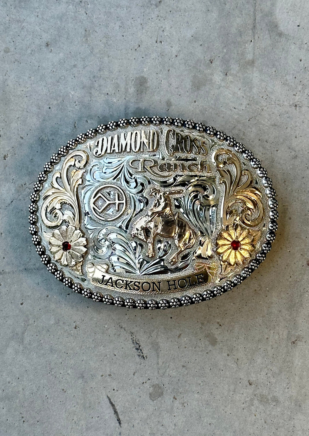 Oval Sterling Diamond & Gold Buckle - 1 1/2