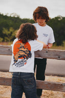 Diamond cross ranch Sunset Cowboy Kids white t-shirt 