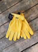 Diamond Cross Ranch Wyoming Blue Cowboy Yellow Deerskin Gloves